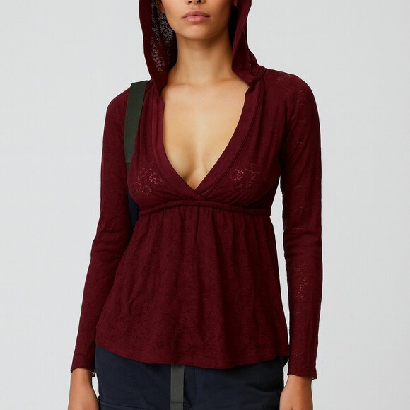 Aeropostale Women’s Lace Hoodie Top Boho Gothic Festival Peplum SZ Medium - Picture 1 of 9